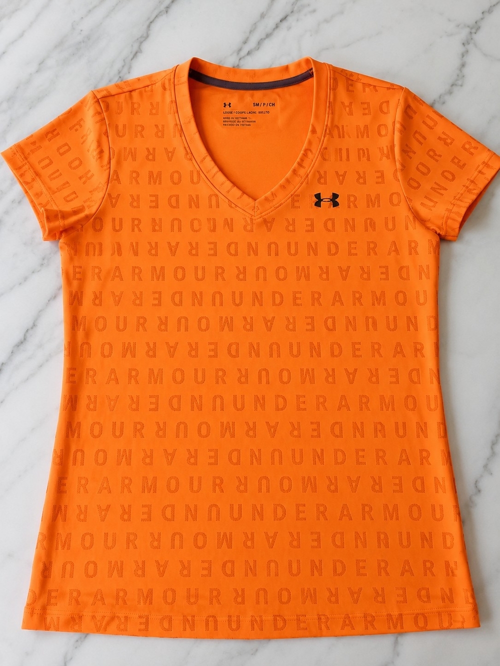 Under Armour Orange V-Neck Logo Print Performance Tee